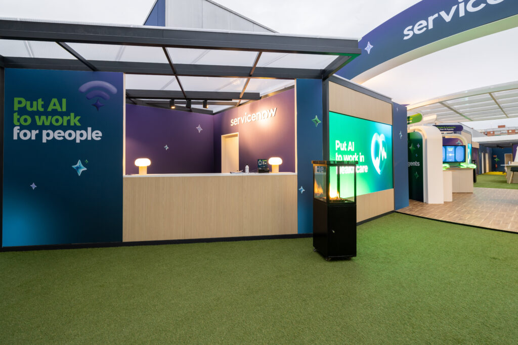 Neil Scrivener led ServiceNow's flagship host area in the Gardens at Fira Barcelona at Mobile World Congress 2026. 