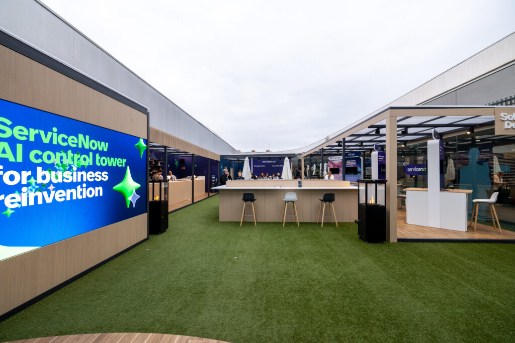 Neil Scrivener led ServiceNow's flagship host area in the Gardens at Fira Barcelona at Mobile World Congress 2026. 