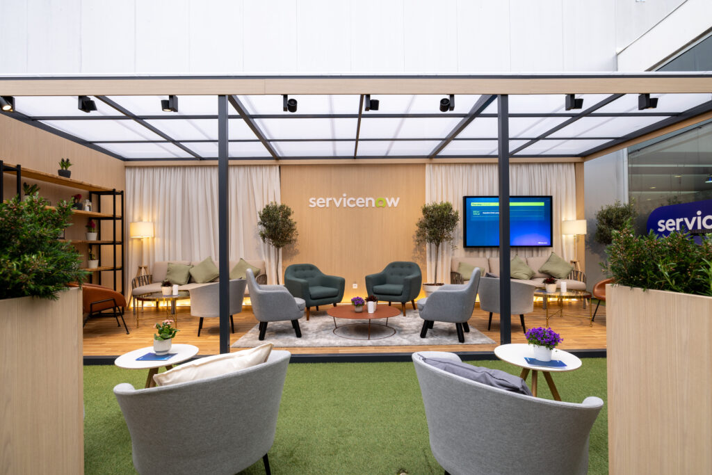 Neil Scrivener led ServiceNow's flagship host area in the Gardens at Fira Barcelona at Mobile World Congress 2026. 