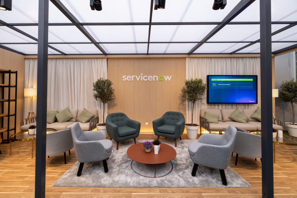 Neil Scrivener led ServiceNow's flagship host area in the Gardens at Fira Barcelona at Mobile World Congress 2026. 